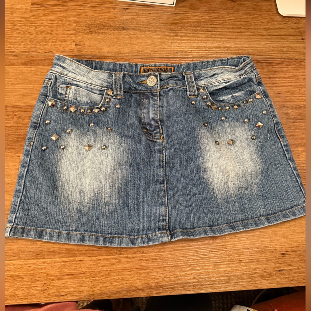 Paris Angels Y2K Vintage Denim Studded Mini Skirt